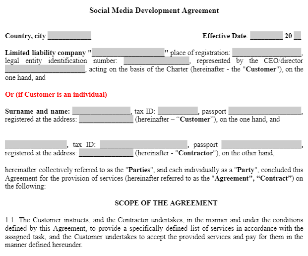 Social Media Development Agreement зображення 1