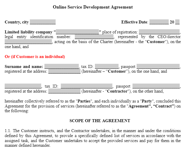 Online Service Development Agreement зображення 1