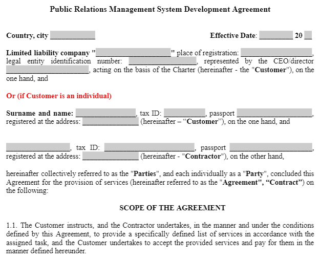 Public Relations Management System Development Agreement зображення 1