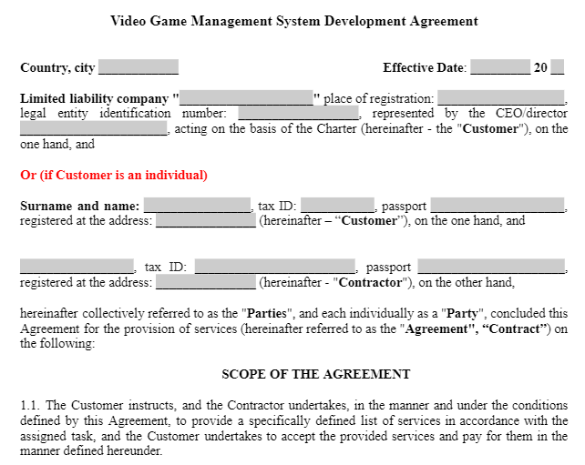 Video Game Management System Development Agreement зображення 1