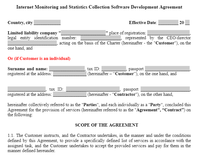 Internet Monitoring and Statistics Collection Software Development Agreement зображення 1