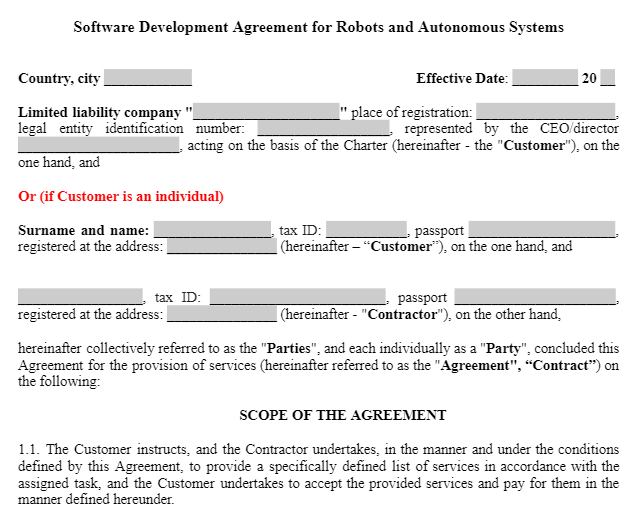 Software Development Agreement for Robots and Autonomous Systems зображення 1