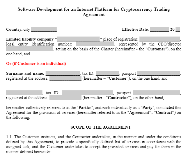 Software Development for an Internet Platform for Cryptocurrency Trading Agreement зображення 1