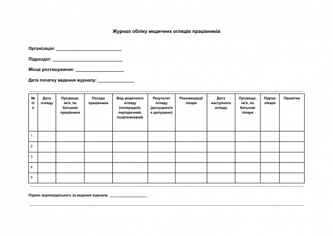 Журнал обліку медичних оглядів працівників зображення 1