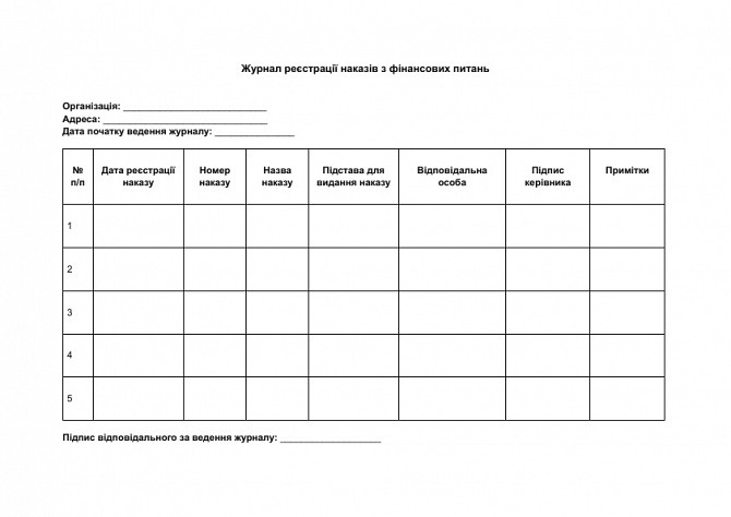 Журнал реєстрації наказів з фінансових питань зображення 1