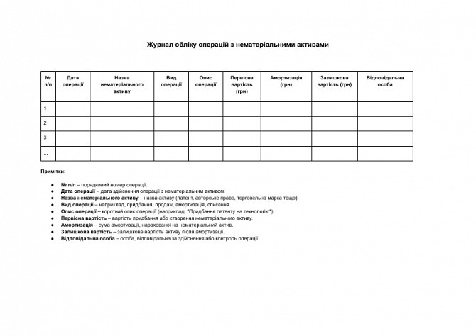 Журнал обліку операцій з нематеріальними активами зображення 1