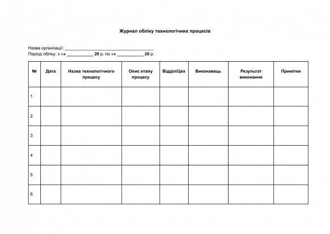 Журнал обліку технологічних процесів зображення 1