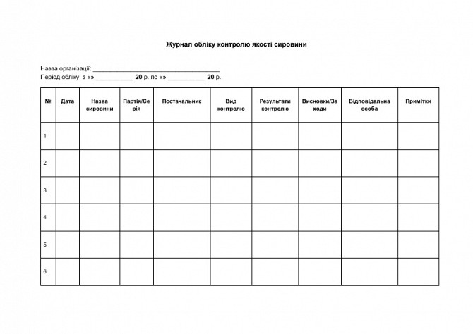 Журнал обліку контролю якості сировини зображення 1