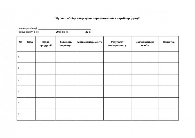 Журнал обліку випуску експериментальних партій продукції зображення 1