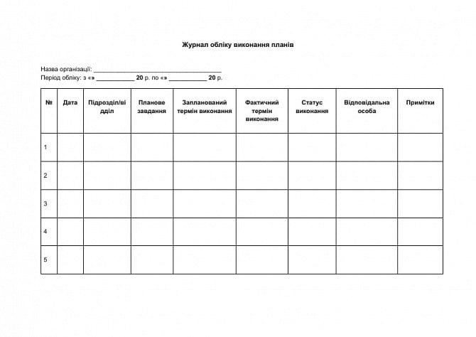 Журнал обліку виконання планів зображення 1