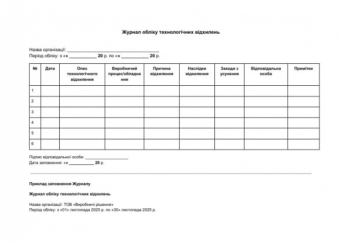 Журнал обліку технологічних відхилень зображення 1
