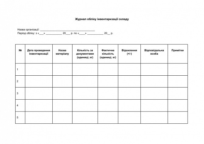 Журнал учета инвентаризации склада изображение 1