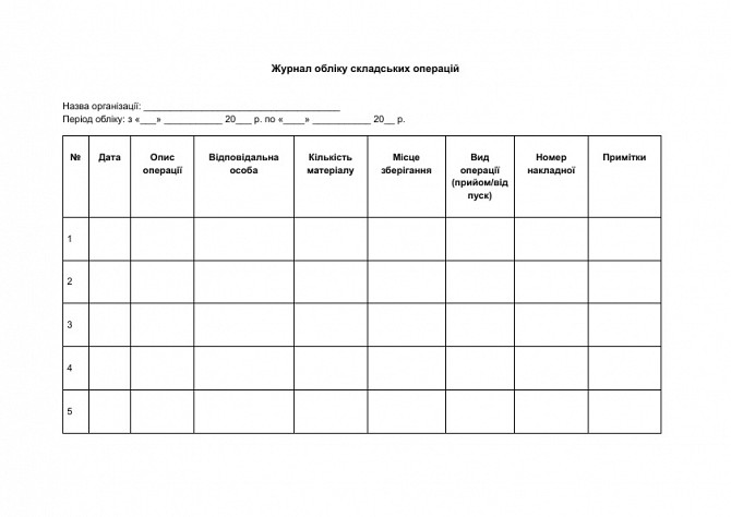 Журнал обліку складських операцій зображення 1