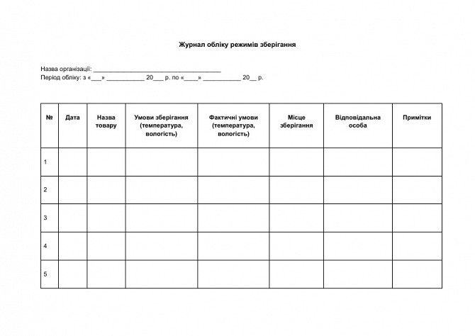 Журнал учета режимов хранения изображение 1