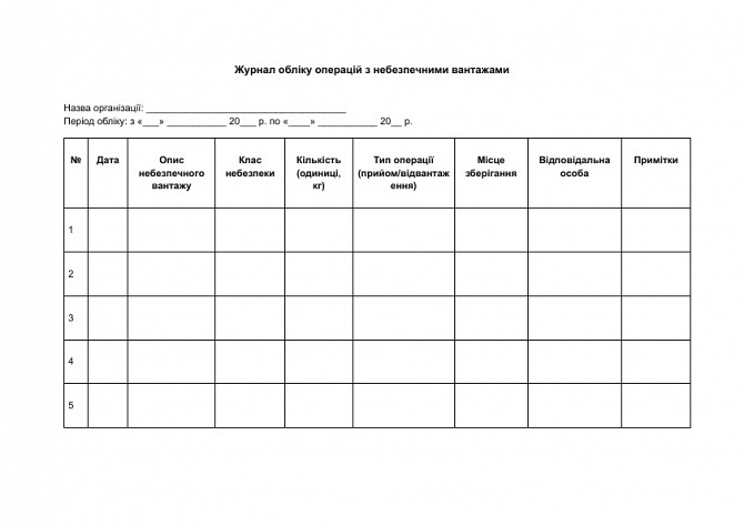 Журнал обліку операцій з небезпечними вантажами зображення 1