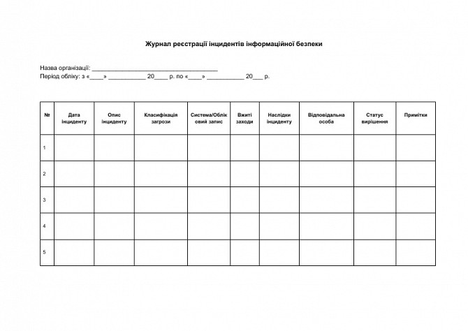 Журнал реєстрації інцидентів інформаційної безпеки зображення 1