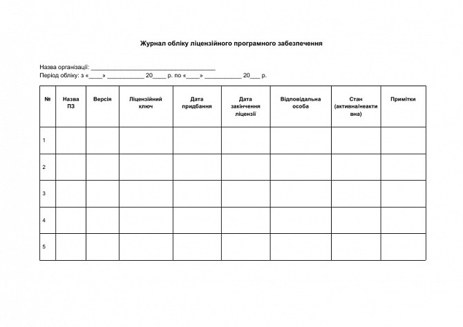 Журнал обліку ліцензійного програмного забезпечення зображення 1