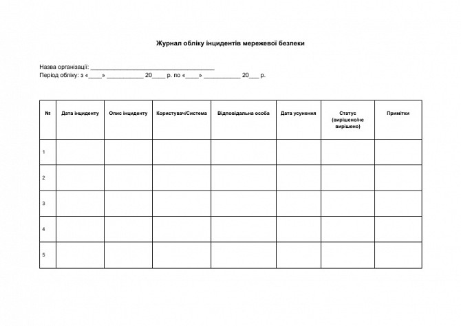 Журнал обліку інцидентів мережевої безпеки зображення 1