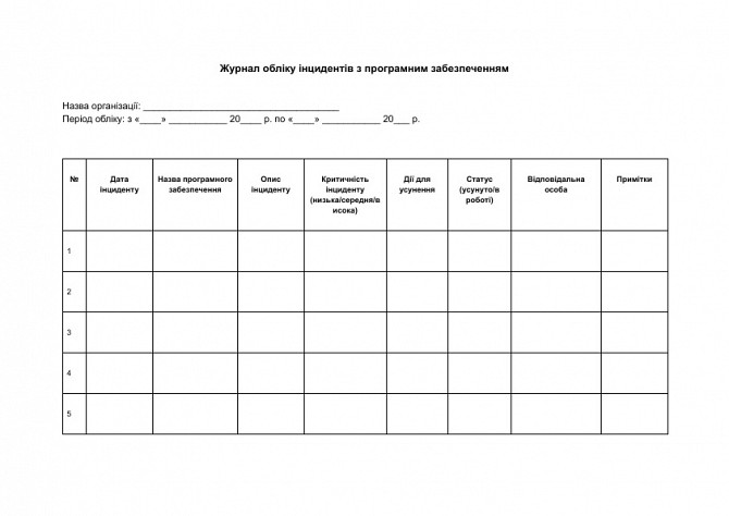 Журнал учета инцидентов с программным обеспечением изображение 1