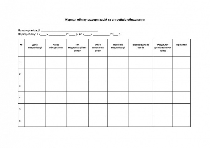 Журнал обліку модернізацій та апгрейдів обладнання зображення 1