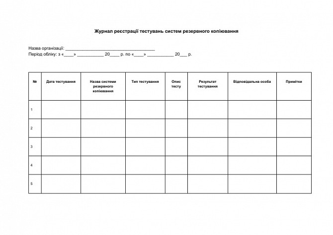 Журнал реєстрації тестувань систем резервного копіювання зображення 1