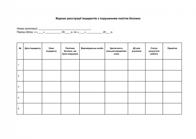 Журнал реєстрації інцидентів з порушенням політик безпеки зображення 1