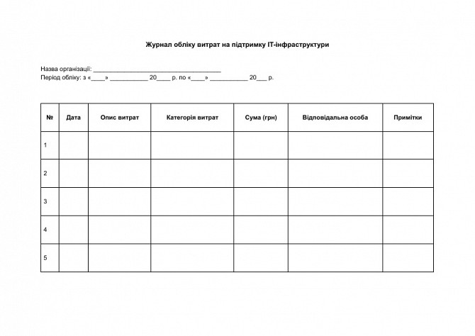 Журнал обліку витрат на підтримку IT-інфраструктури зображення 1