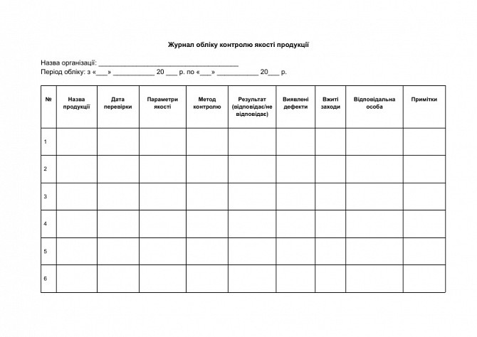 Журнал обліку контролю якості продукції зображення 1