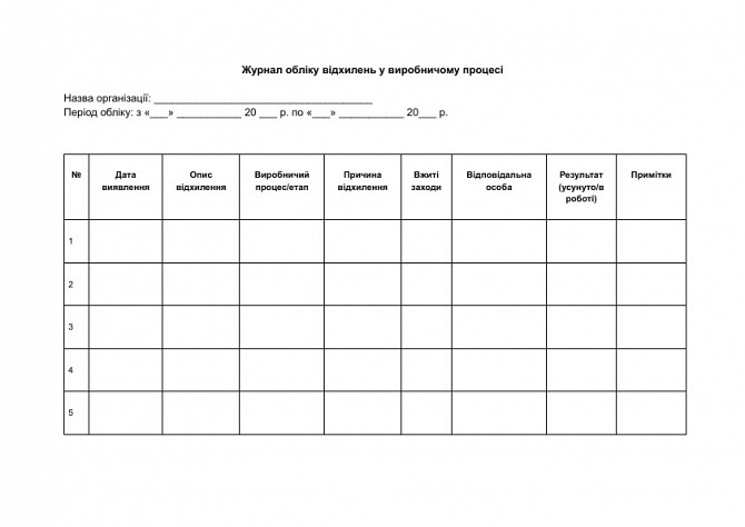 Журнал обліку відхилень у виробничому процесі зображення 1