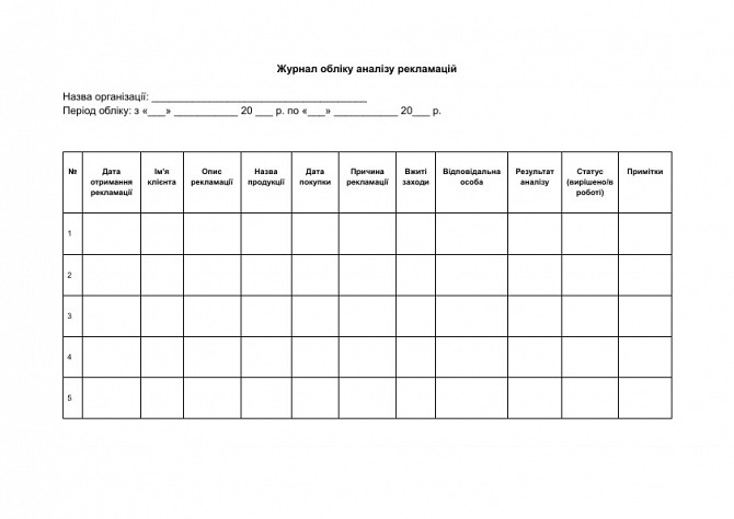 Журнал обліку аналізу рекламацій зображення 1