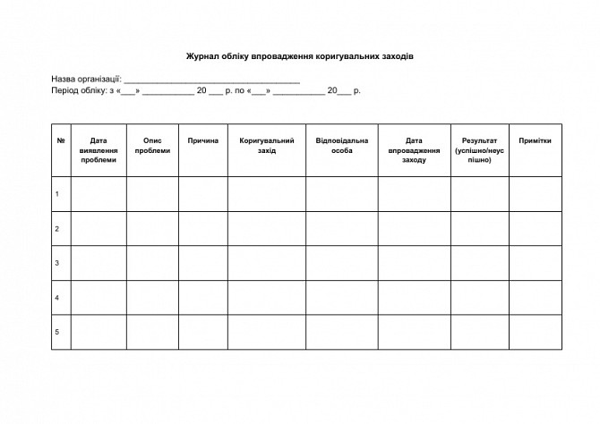 Журнал обліку впровадження коригувальних заходів зображення 1