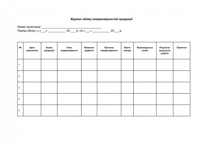 Журнал обліку невідповідностей продукції зображення 1
