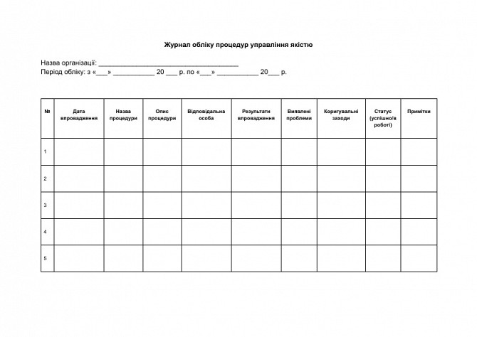Журнал обліку процедур управління якістю зображення 1