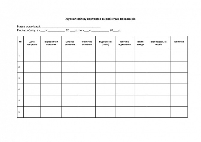 Журнал обліку контролю виробничих показників зображення 1