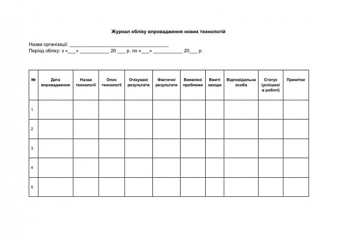 Журнал обліку впровадження нових технологій зображення 1