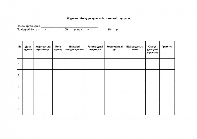 Журнал обліку результатів зовнішніх аудитів зображення 1