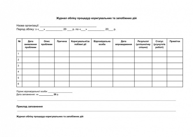 Журнал обліку процедур коригувальних та запобіжних дій зображення 1