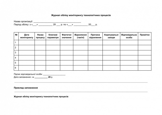 Журнал обліку моніторингу технологічних процесів зображення 1