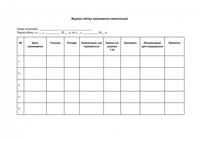 Журнал обліку оцінювання компетенцій зображення 1