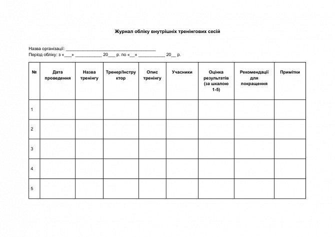 Журнал обліку внутрішніх тренінгових сесій зображення 1