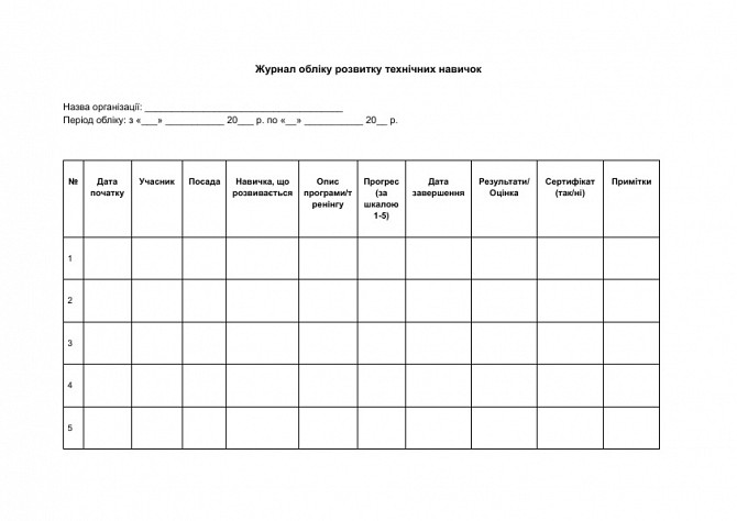 Журнал обліку розвитку технічних навичок зображення 1