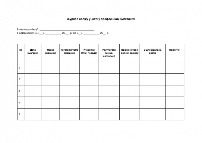 Журнал обліку участі у професійних змаганнях зображення 1