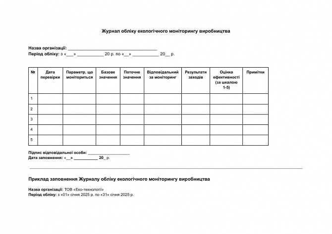 Журнал обліку екологічного моніторингу виробництва зображення 1