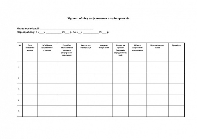 Журнал обліку зацікавлених сторін проектів зображення 1
