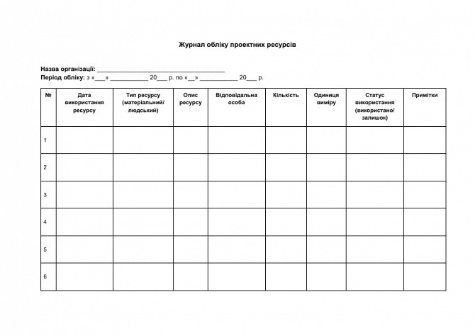 Журнал учета проектных ресурсов изображение 1