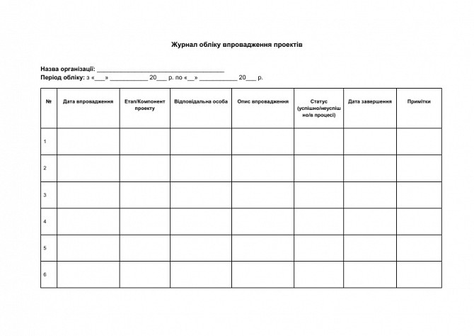 Журнал обліку впровадження проектів зображення 1