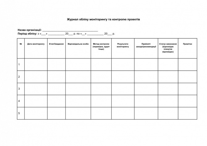 Журнал обліку моніторингу та контролю проектів зображення 1