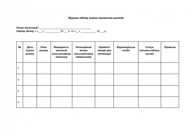 Журнал обліку оцінки проектних ризиків зображення 1