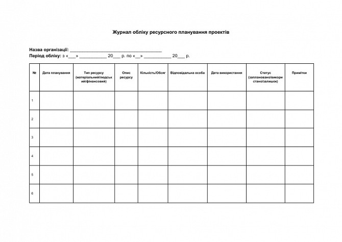 Журнал обліку ресурсного планування проектів зображення 1