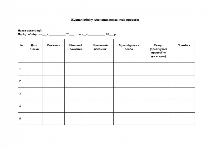 Журнал учета ключевых показателей проектов изображение 1